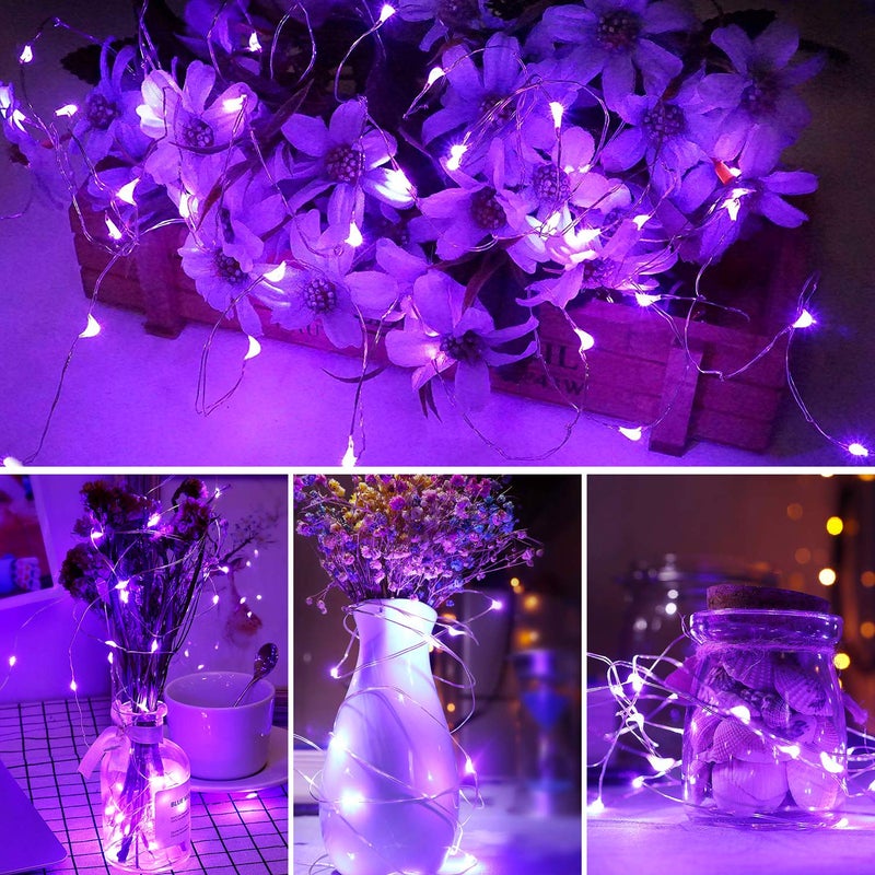 Blingstar أضواء الجنية المدعومة بواسطة USB من بلينغستار، عبوة 2، 33 قدم، 100 LED، سلك فضي مرن، أضواء خيطية صغيرة لشجرة عيد الميلاد/الهالوين/غرفة النوم/التخييم/تزيين العطلات، بنفسجي - Image 4
